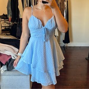 Blue Swiss Polka Dot Mini Dress